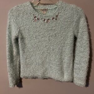 Cherokee Teen Light Blue Fuzzy Sweater with Jewel Accents